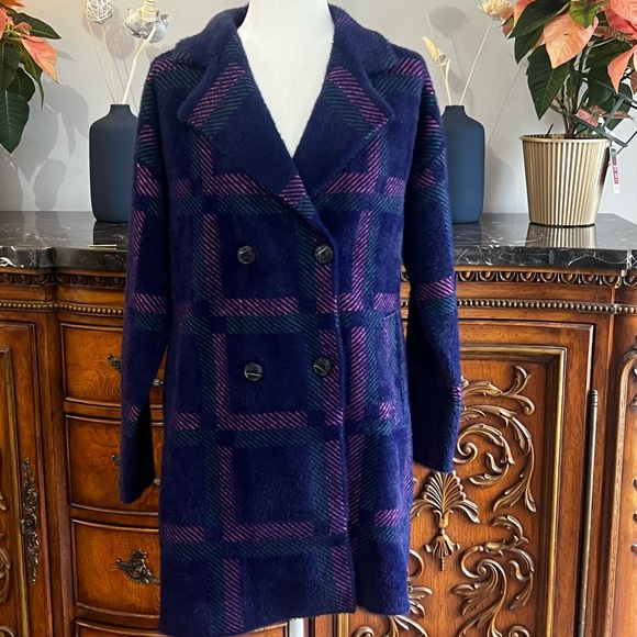 NVLT Navy and Pink Plaid Coat Anthropologie Size S - Picture 5 of 7